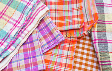 heap of cloth fabrics, close up