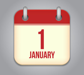 Vector calendar app icon. 1 January