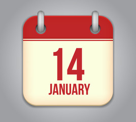Vector calendar app icon. 14 January