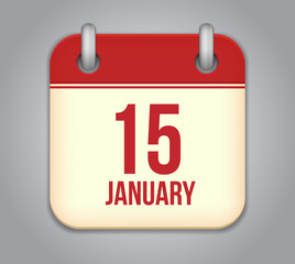 Vector calendar app icon. 15 January