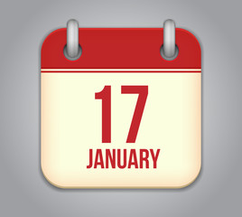 Vector calendar app icon. 17 January