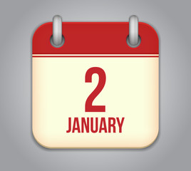 Vector calendar app icon. 2 January
