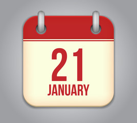 Vector calendar app icon. 21 January