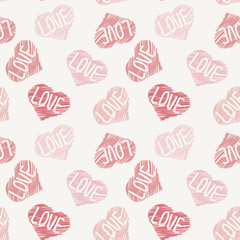 hand drawn doodle seamless pattern of hearts