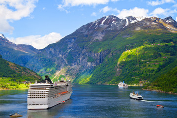 Cruise ship in Norwegian fjords