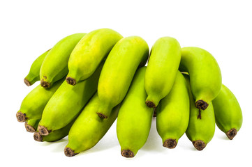 Green Bananas raw bunch isolated on white background.
