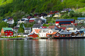 Village and Sea view on mountains in  fjord, Norway