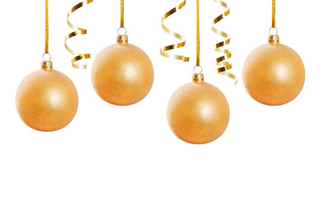 Golden Christmas decorations isolated on white