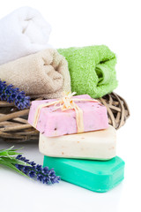 natural soap with lavender, on white background