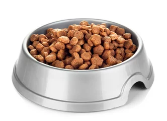 Poster Dry dog treats in bowl isolated on white © Africa Studio
