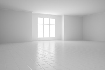 Empty white room with square windows