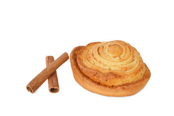Fresh cinnamon roll on white