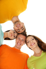 Happy group of beautiful young people, isolated on white