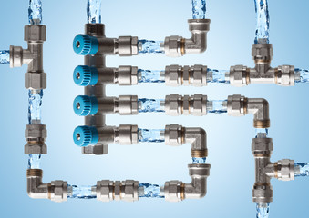 Pipes and fittings labyrinth, concept of water supply system