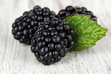 Sweet blackberries on table close-up