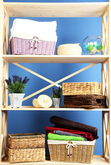 Beautiful white shelves with different home related objects,