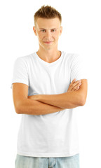 T-shirt on young man isolated on white