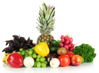Different fruits and vegetables isolated on white