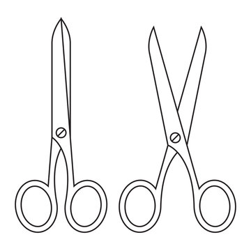 Open and closed scissors on a white background