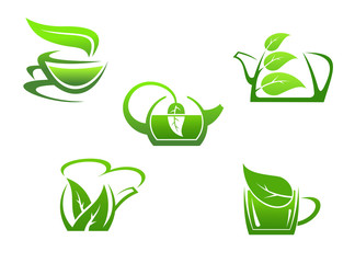 Green herbal tea cups