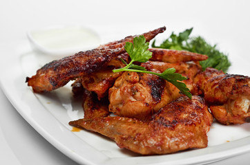 Hot Meat Dishes - Grilled Chicken Wings with Red Spicy Sauce