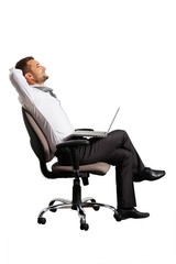 happy businessman sitting