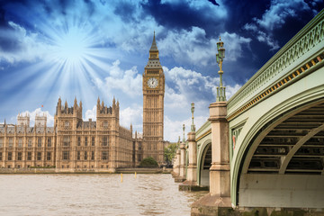 Landscape of Big Ben and Palace of Westminster with Bridge and T