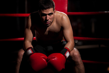 Portrait of a boxer in a ring - Powered by Adobe