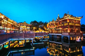 Fototapete Shanghai Yuyuan Garten mit Reflexion © chungking