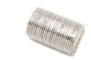 Plastic roll holding two dollar coins