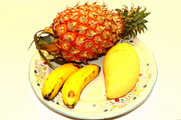 Fototapeta na wymiar Tropic Fruits, Mango Pineapple Banana, Still Life product
