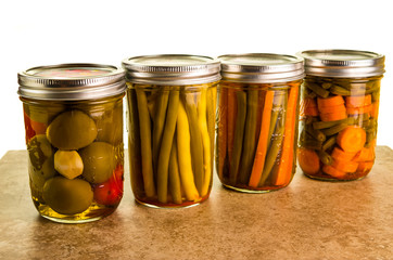 Preserved vegetables in mason jars