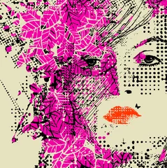 Foto op Plexiglas Vrouwengezicht abstracte bloemen vrouw