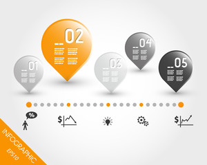 orange timeline with buttons and icons