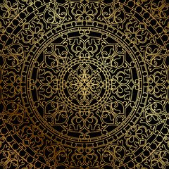 Vector black background with gold oriental ornament