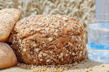 Bread and water before grain field