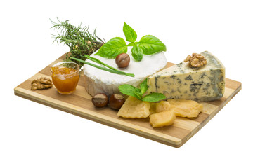 Assorted cheese - brie, dor blue and hard old yellow cheese