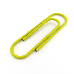 Yellow paper clip on a white background