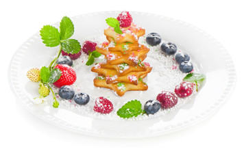 Christmas dessert -  tree of chookies with berries and mint