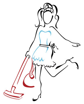 recommend clip art: Woman vacuuming at house