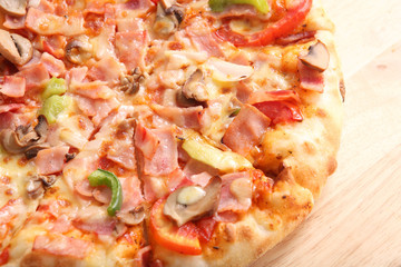 Pizza ham and mushroom isolated in white background