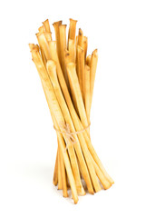 tied bread sticks isolated on white
