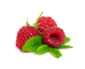 ripe fresh raspberries isolated on white
