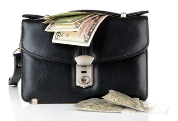 Black bag and drugs, isolated on white