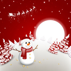 Vector Illustration of a Winter Landscape with Snowman