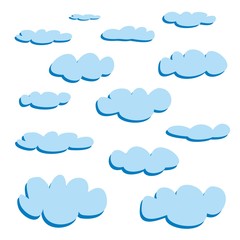 Blue vector clouds isolated on white background - set