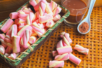 Hot chocolate and pink marshmallows