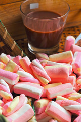 Hot chocolate and pink marshmallows