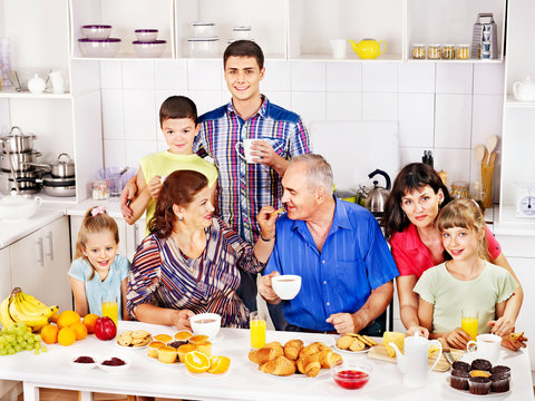 Big Happy Family Have Breakfast.