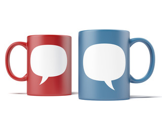 two cups with bubble speeches